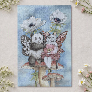 Panda und Katzenfee Freunde mit Anemonenblumen
