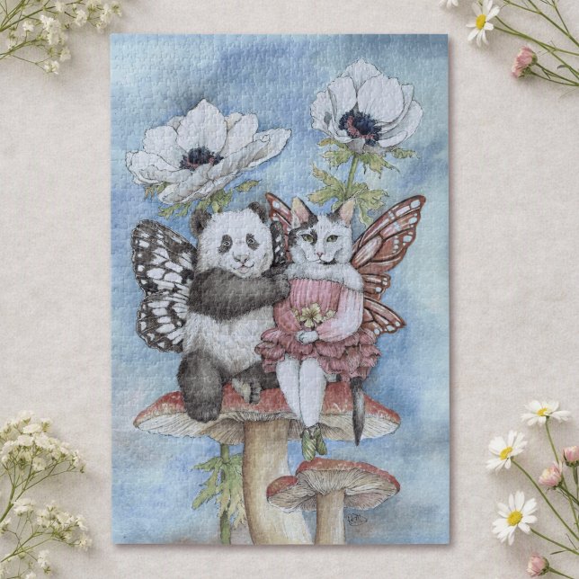 Panda und Katzenfee Freunde mit Anemonenblumen (Von Creator hochgeladen)