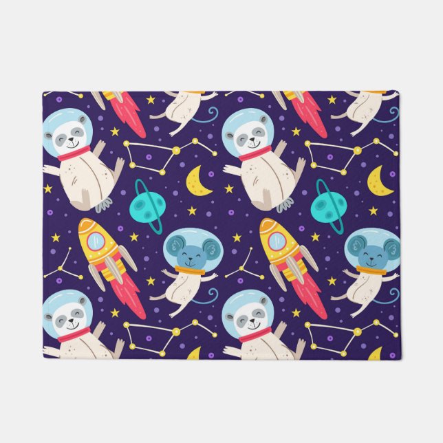 Panda und Maus Astronaut Kindermuster Fußmatte (Vorderseite)