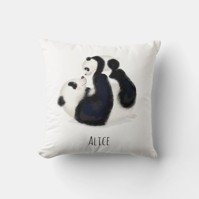 Panda und Tapir personalisiertes Kinderpolster Kissen (Vorderseite)