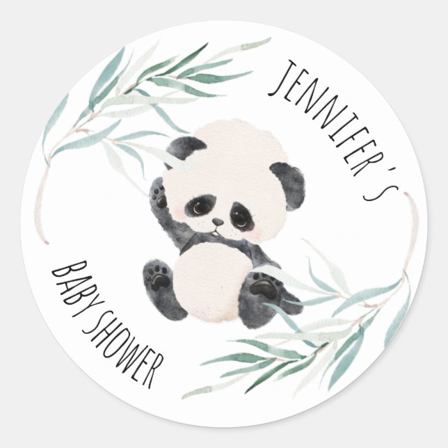 Panda Unisex Gender Neutral Baby Dusche Wasserfarb Runder Aufkleber (Vorderseite)