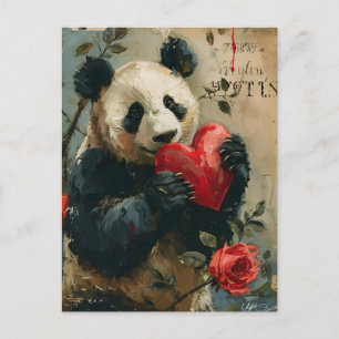 Panda Vintage Valentinstag Postkarte