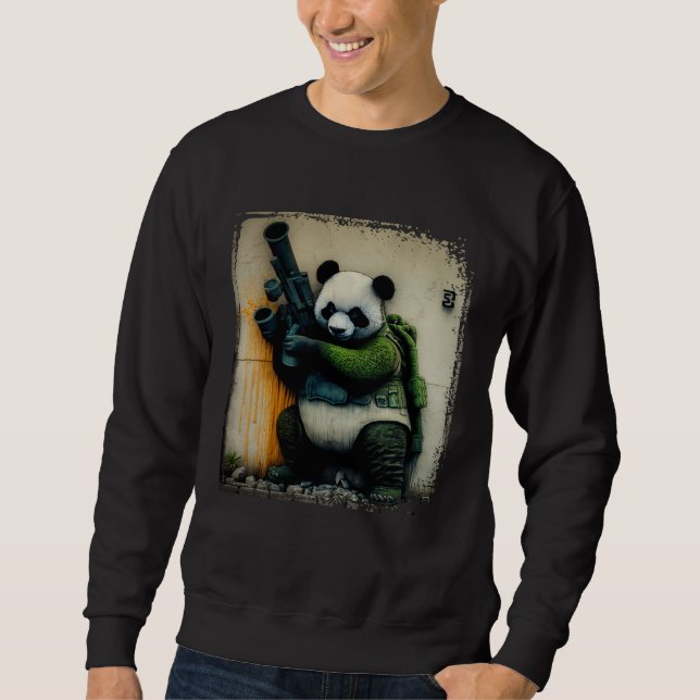 Panda Warrior Holding Rocket Launcher Distressed W Sweatshirt (Vorderseite)