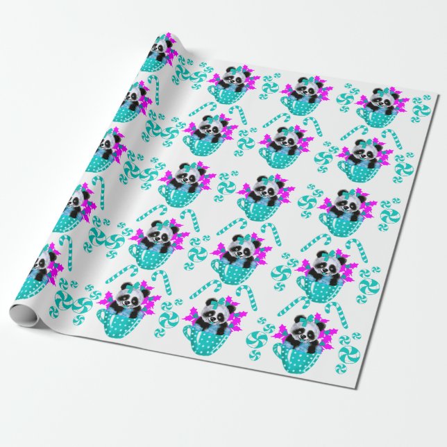 Panda Weihnachts-Aquamarine Packpapier (Ungerollt)
