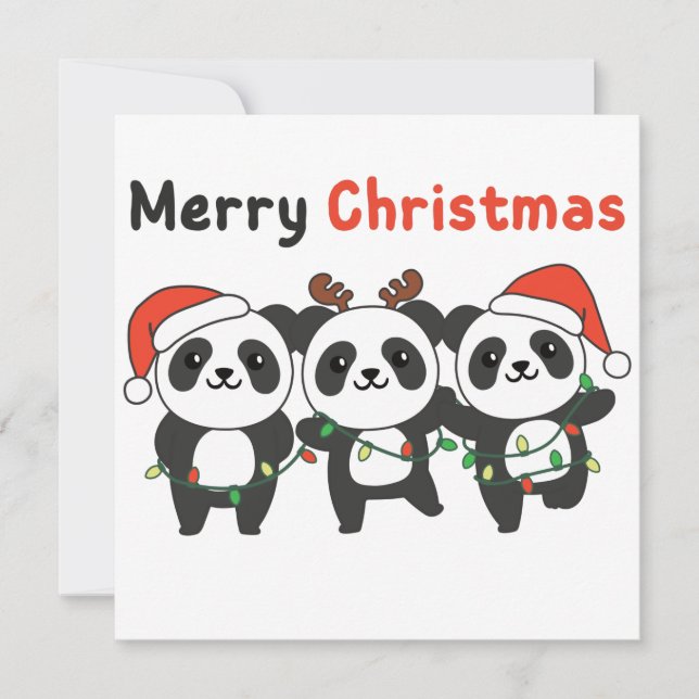 Panda Weihnachtsanimals Pandas Merry Christmas Inv Einladung (Vorderseite)