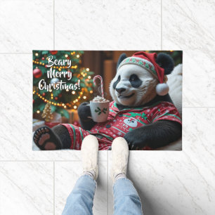 Panda-Weihnachtsbär in Pajamas Personalisiert Fußmatte