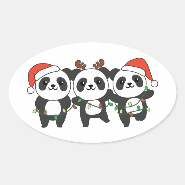 Panda Weihnachtslebewesen Niedlich Pandas Clas Ovaler Aufkleber (Vorderseite)