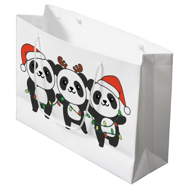 Panda Weihnachtslebewesen Niedlich Pandas Larg Große Geschenktüte (Vorderseite Schrägansicht)