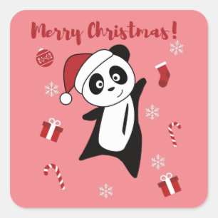 Panda Weihnachtsschnee Winter Tiere Pandas Square Quadratischer Aufkleber