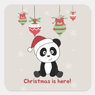 Panda Weihnachtsschnee Winter Tiere Pandas Square Quadratischer Aufkleber