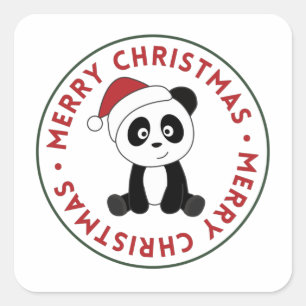 Panda Weihnachtsschnee Winter Tiere Pandas Square Quadratischer Aufkleber