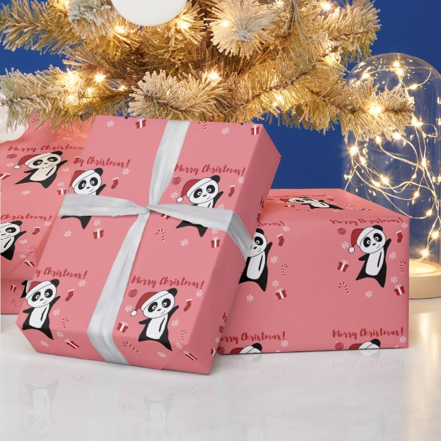 Panda Weihnachtsschnee Wintertiere Pandas Wrappin Geschenkpapier (Feiertage)