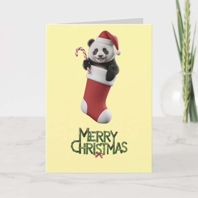 Panda-Weihnachtsstrumpf Karte (Vorderseite)