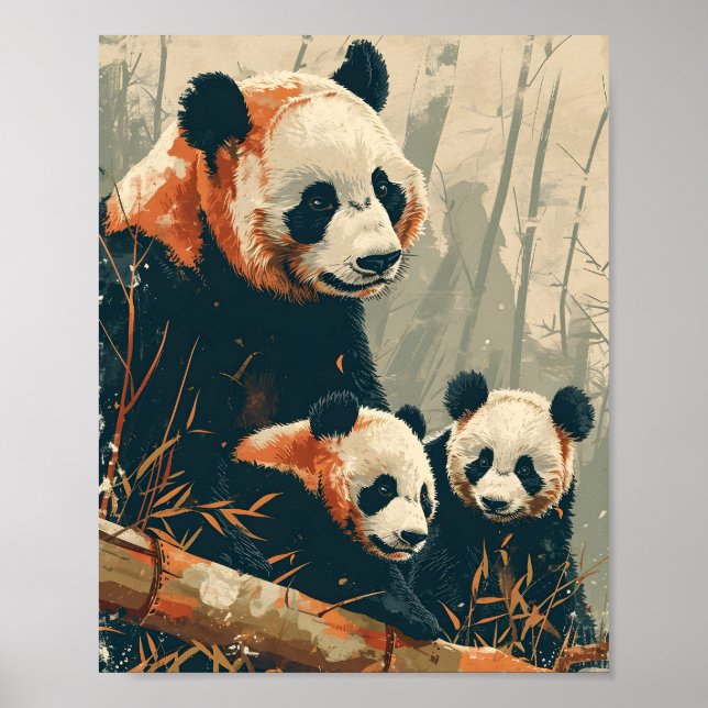 Panda & Welpen: Vintag Poster (Vorne)