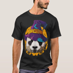 Panda Witch Funny Halloween Kostüm Creepy Moon T-Shirt