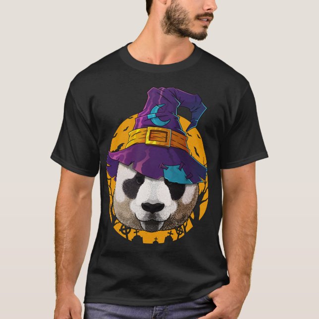 Panda Witch Funny Halloween Kostüm Creepy Moon T-Shirt (Vorderseite)
