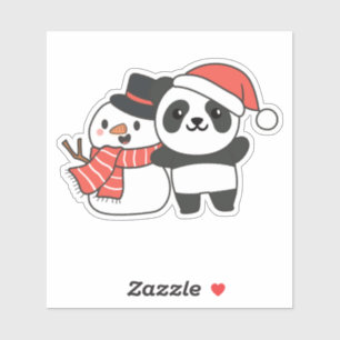 Panda With Snowman In Winter For Christmas Aufkleber