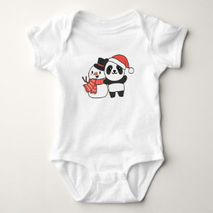 Panda With Snowman In Winter For Christmas Baby Strampler