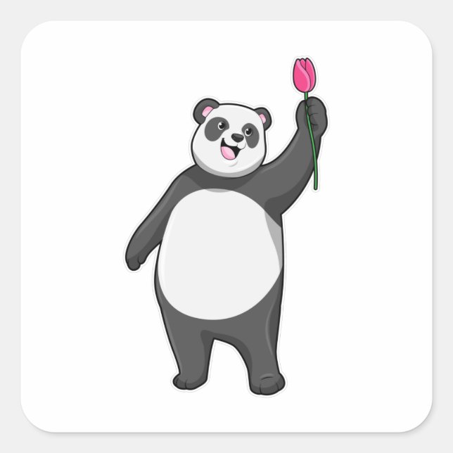Panda with Tulip Quadratischer Aufkleber (Vorderseite)