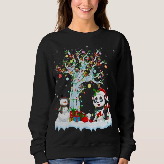 Panda Xmas Tree Lighting Weihnachtsmannmütze Panda Sweatshirt (Vorderseite)