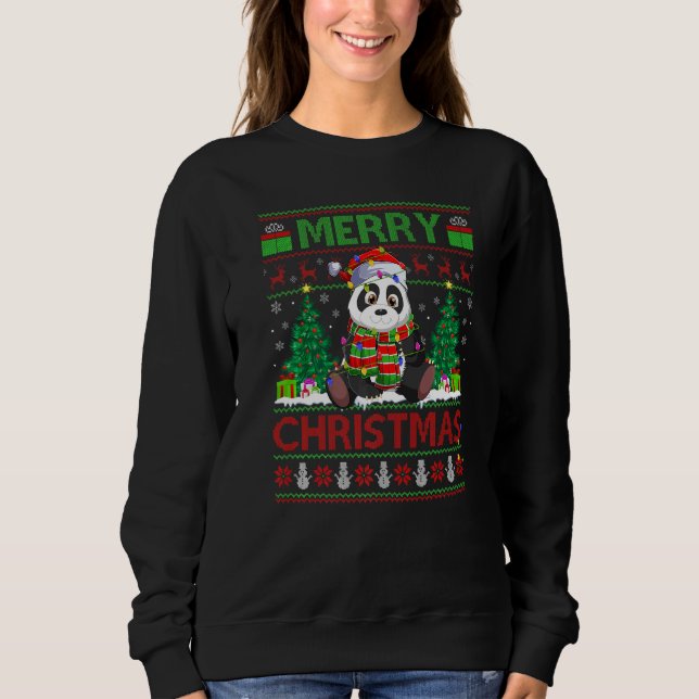 Panda  Xmas Tree Lights Ugly Santa Panda Christmas Sweatshirt (Vorderseite)