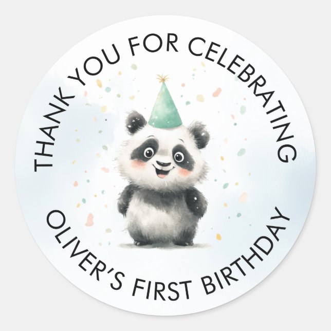 Panda zum ersten Geburtstag Vielen Dank, Aufkleber (Vorderseite)