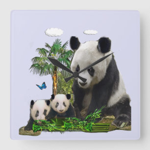 Pandabärnuhr Quadratische Wanduhr