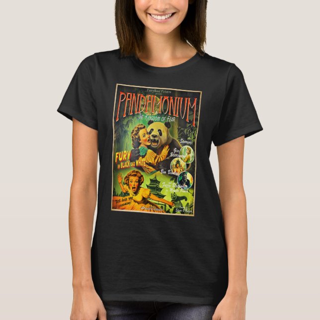 Pandamonium Funny Panda Horror Filmplakat T-Shirt (Vorderseite)