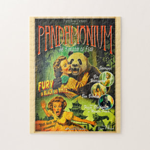Pandamonium Lustiger Panda Retro-Horrorfilmplakat