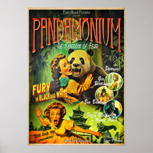 Pandamonium Lustiger Panda Retro-Horrorfilmplakat Poster