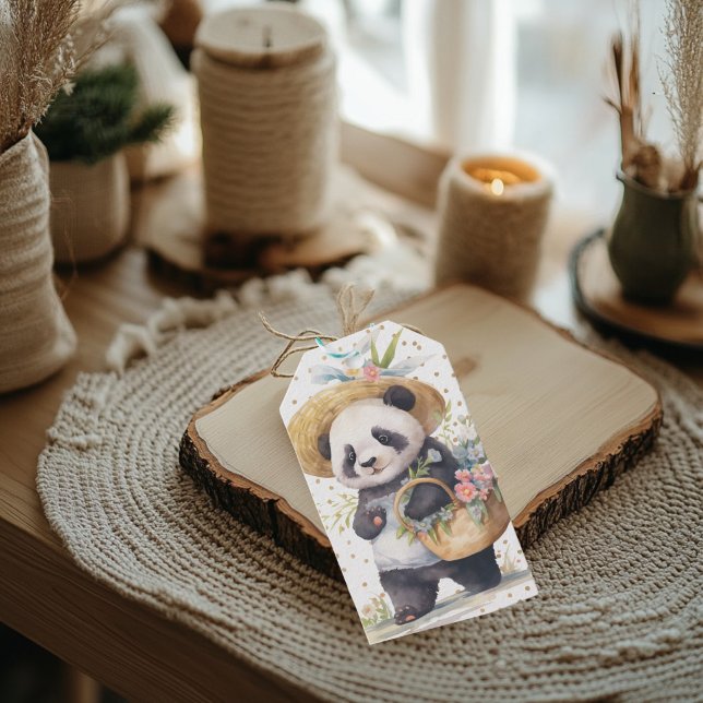 Pandas Abenteuer mit Blumen Geschenkanhänger (Panda Floral Adventure Gift Tag)