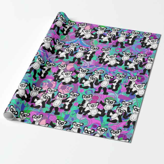 Pandas auf lila geschenkpapier (Ungerollt)