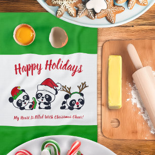 Pandas de Noël personnalisées Serviette de cuisine