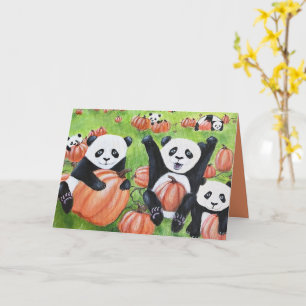 Pandas et Citrouilles Carte de voeux Automne