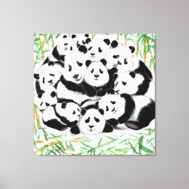 Pandas Family Canvas Print - Malerei Leinwanddruck (Vorderseite)