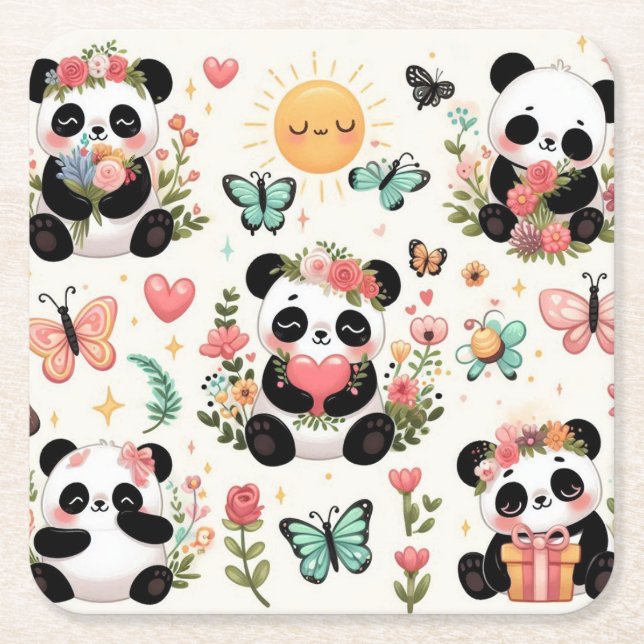 Pandas Garten der Liebe Papier Untersetzer (Vorderseite)