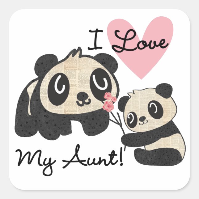 Pandas I Liebe Meine Tante Quadratischer Aufkleber (Vorderseite)