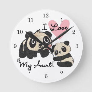 Pandas I Liebe Meine Tante Runde Wanduhr