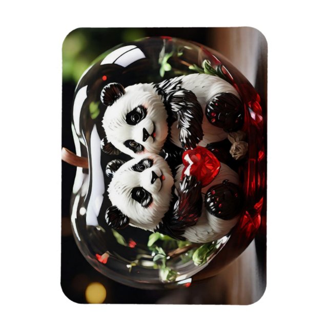 Pandas im Glasherz Magnet (Vertikal)