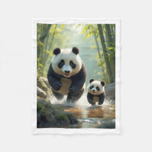 Pandas laufen am Fluss Kuschel-Fleece-Decke Fleecedecke