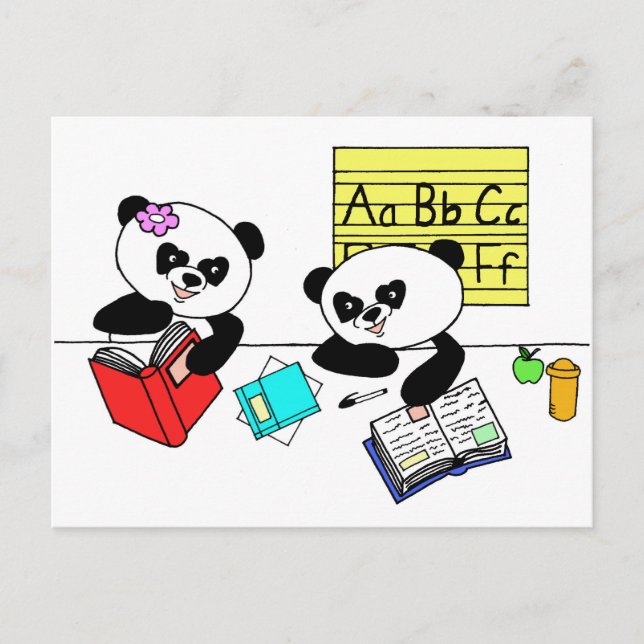 Pandas learning at school postkarte (Vorderseite)