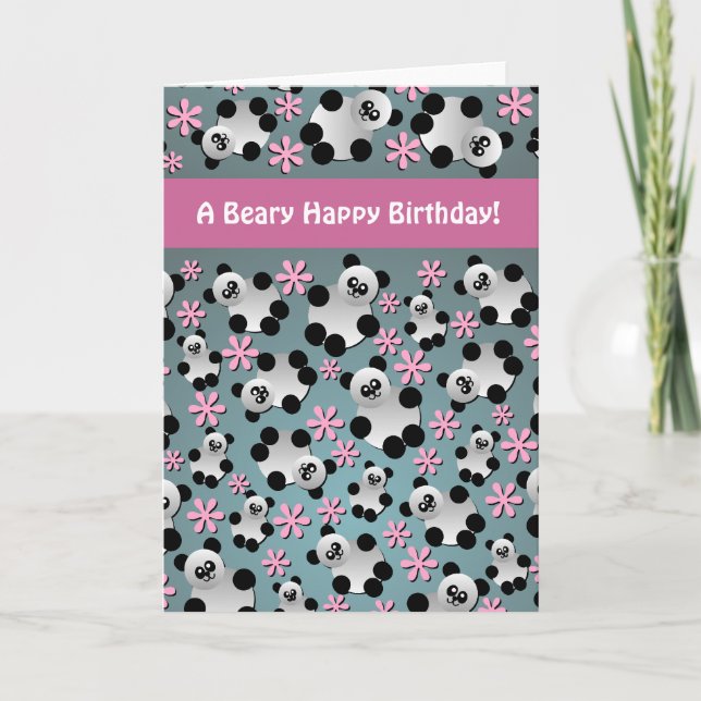 Pandas mignons et fleurs Carte d'anniversaire (Devant)