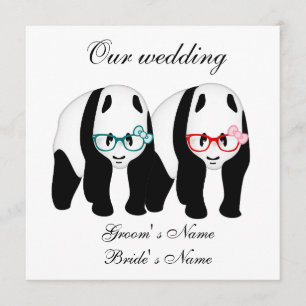Panda's mit Brille Hochzeitseinladung Einladung