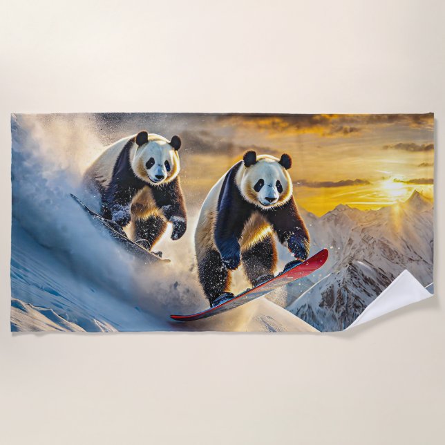 Pandas on Snowboards Design von Rich AMeN Gill Strandtuch (Vorderseite)