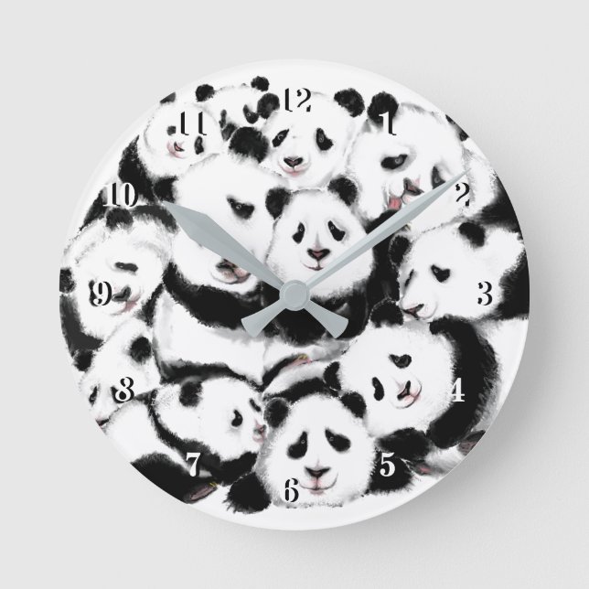 Pandas Wall Clock Big Hugs - Schwarz-weiße Malerei Runde Wanduhr (Vorderseite)