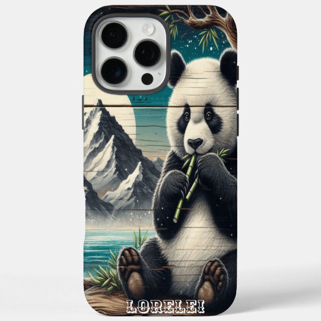 Panda's Wooded Perch: Bamboo-Dulgence iPhone 16 Pro Max Hülle (Rückseite)
