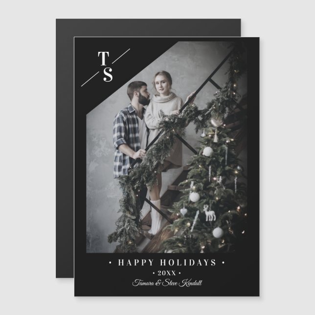 Pandemic Modern Black Happy Holidays Custom Photo Magnetkarte (Vorne/Hinten)