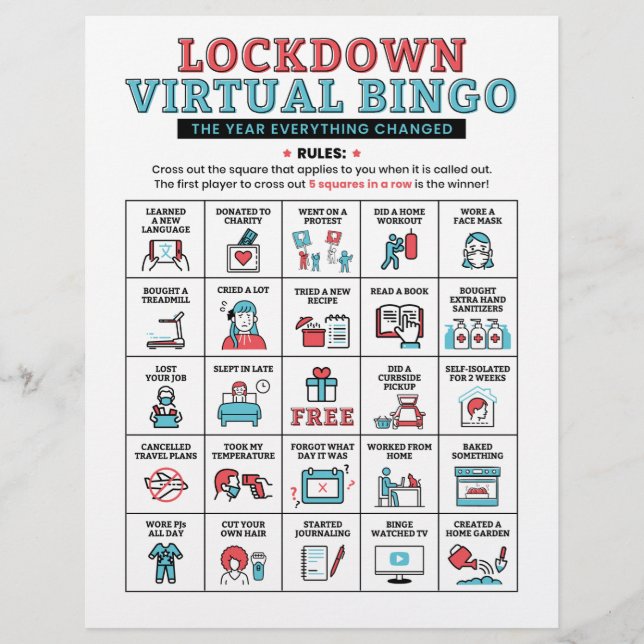 Pandemic Quarantine Bingo Lockdown Aktivitäten (Vorderseite)