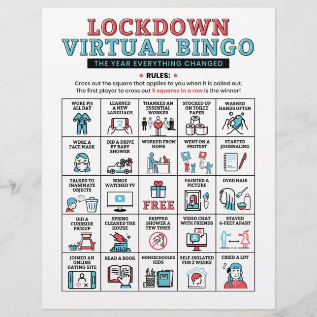 Pandemic Year Quarantine Bingo Lockdown Aktivitäte (Vorderseite)