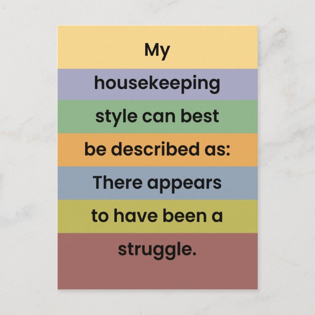 Pandemie Postkarte: Housekeeping Style Joke Postkarte (Vorderseite)